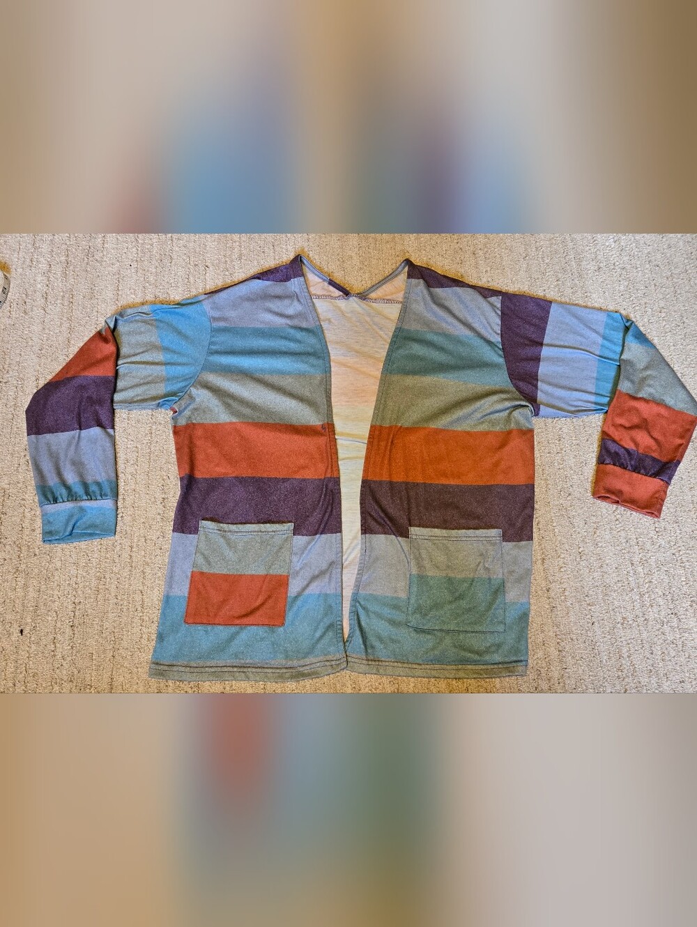 Womans Multi Colored Striped Long Sleeve Open Cardigan With Pockets Size XL